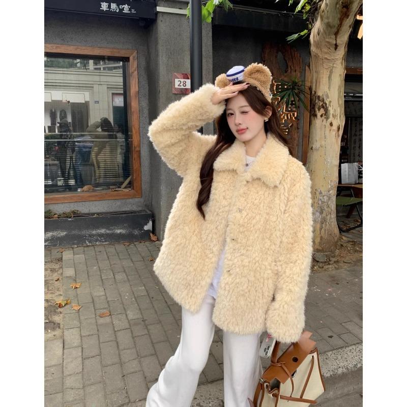 

Мех интегрированный мех ягненка мех зимний новый женский одежда лацкан утолщенный теплый пушистый пальто S