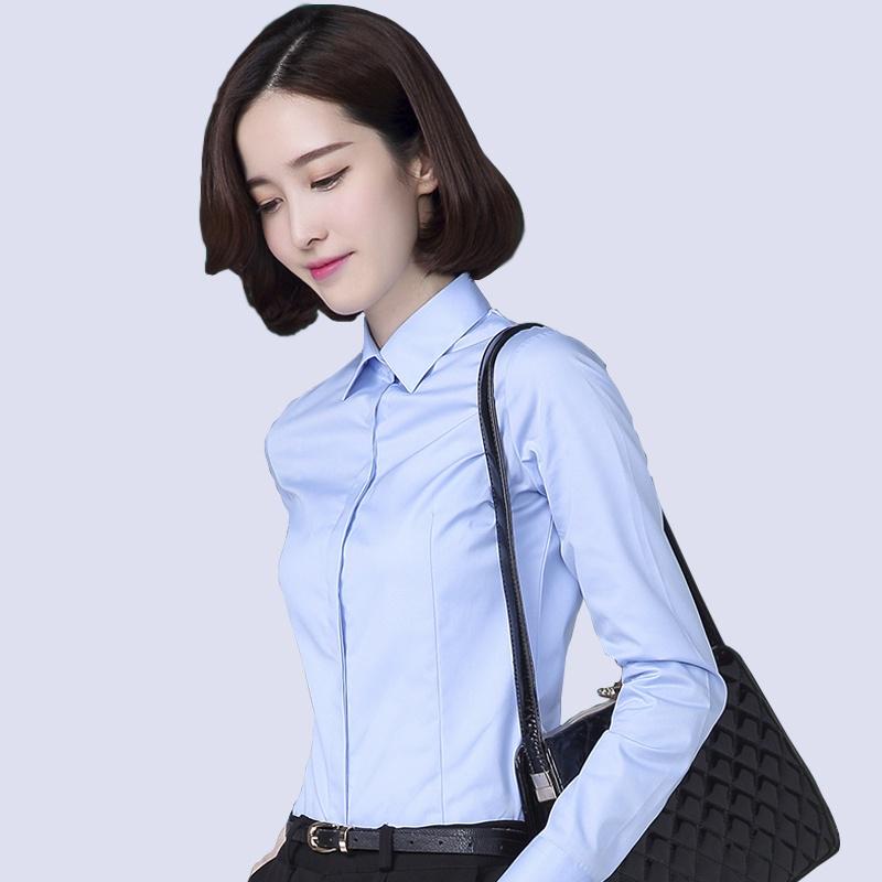 Women Formal Shirt Cotton Plain OL Blouse Button Long Sleeve Suit Office Business Work Regular Fit