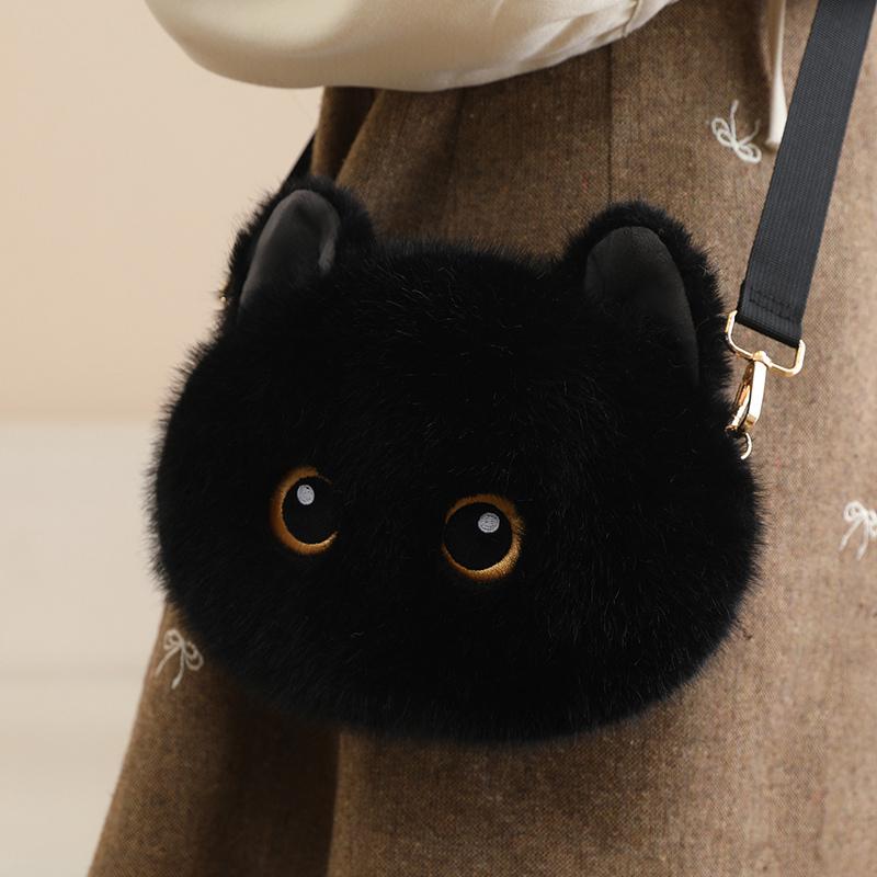 Yiran toy 23cm Kawaii Pluizige Kat Pluche Tas Zachte Kitten Crossbody Portemonnee Modieuze Kleine Tas Voor Studenten Buiten Dagelijkse Combinatie 23x18cm