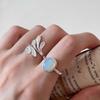 Highend Geometric Elegant Design Egg White Stone Ring For Women Adjustable Size
