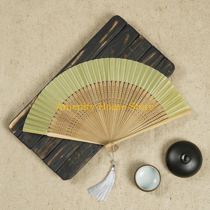 F26C Handmade Silk Bamboo Fan with Hollowed out Fan Bone for Home Household Decoration Accessory Supplies