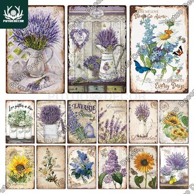 Putuo Decor Lavender Metal Signs Tin Poster Metal Vintage Sunflower Signs Retro Flower Tin Sign Daisy Wall Decor for Home Garden