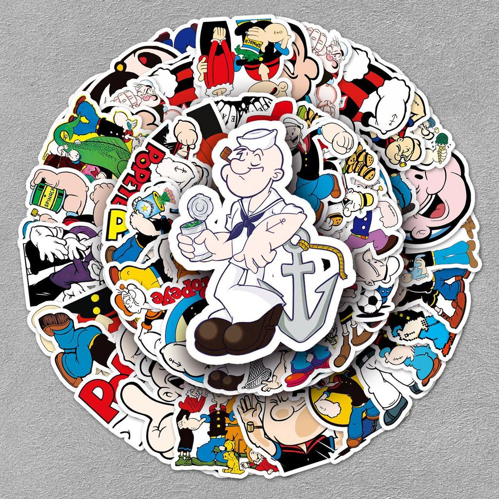 50 Popeye Cartoon Stickers: Waterproof Anime Decorations for Notebooks, Cars, Motorcycles, and Luggage