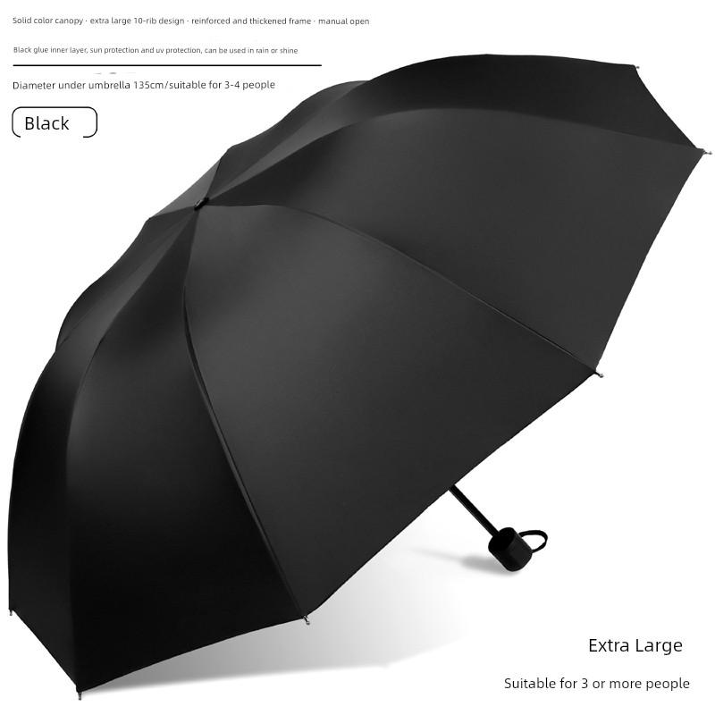 Large Thickened Windproof Reinforced Umbrella for Heavy Rain with Logo, Foldable Dual-Use Black Coating for Sun Protection and Uv Protection