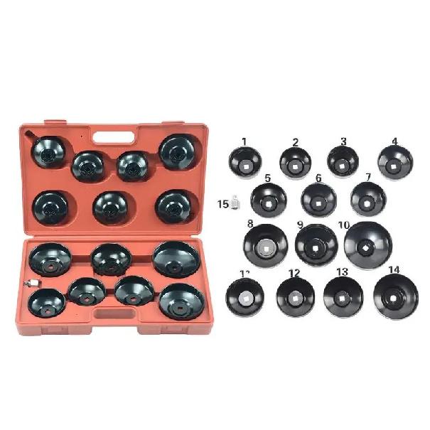 TBTOOLS 15pc Oil Filter Wrench Set Cup Type Car Van Socket Set Loosen Tighten Cup Removal Garage Tool Kit Automotive Tools TB329 As photo