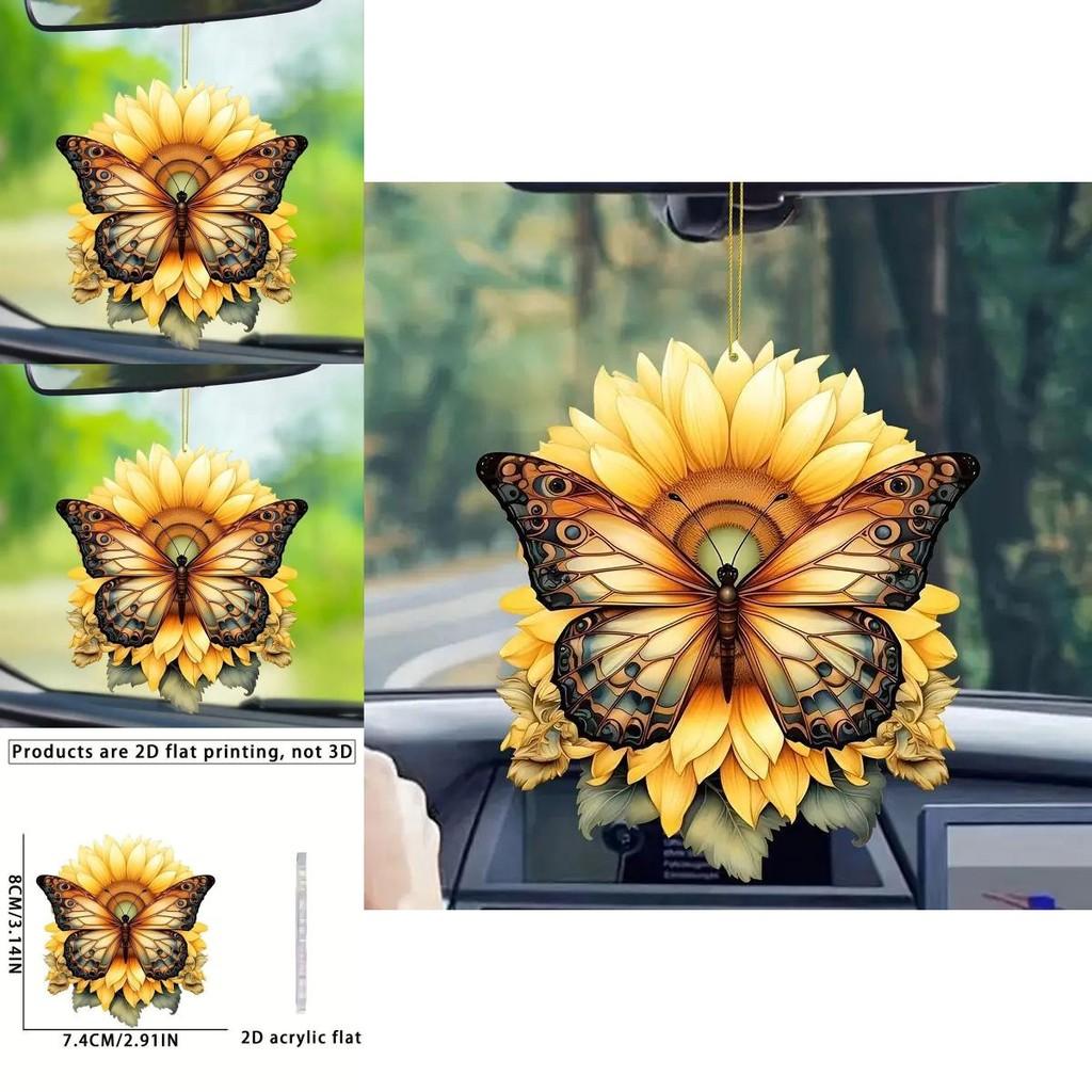 Charming Cartoon Acrylic Sunflower Butterfly Car Decor Jewelry For Vehicle Accessories