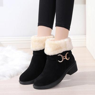 2025 Autumn and Winter Thick Heel Velvet Warm Snow Boots Women's Short Boots Wish Foreign Trade Fashion Simple Suede Thickened Cotton Shoes