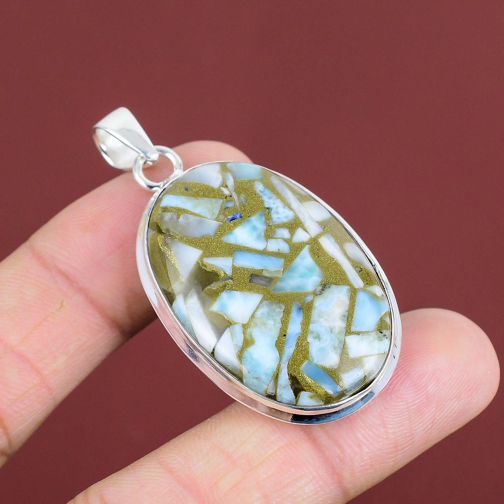Copper Larimar Pendant Handmade Gemstone Pendant 925 Sterling Silver Pendant Top Quality Copper Larimar Jewelry Unique Pendant Gifts For Him