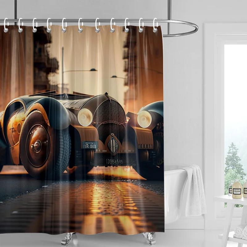 

Car Pattern Shower Curtain Waterproof Bathroom Partition Curtain Bathroom Shower Curtain Hooks W60H190(CM)-1 Pcs