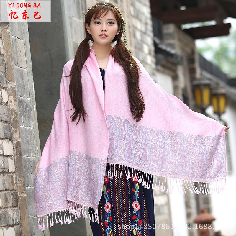 Ethnic Style Cashew Scarf Air Conditioner Large Shawl Scarf Dual-Purpose Jacquard Fringed Spring And Summer Long Cotton Scarf Women
