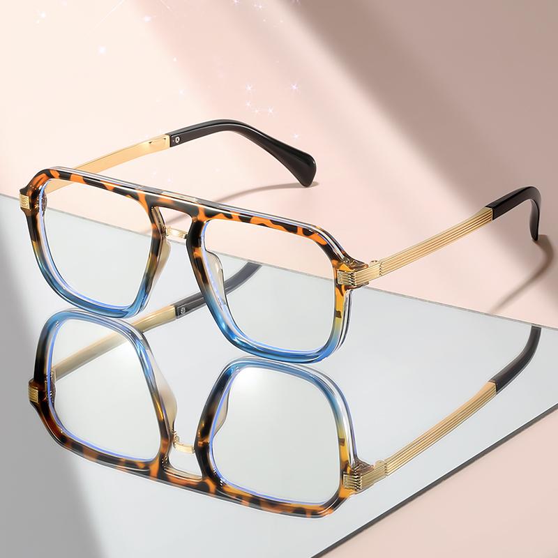 Double-beam flat-top anti-blue light Eyeglasses with metal temple versatile for daily wear and decorative flat light Eyeglasses