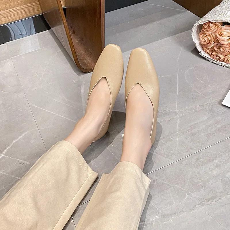 Genuine Leather Multi color Low heeled women's Shoes  Round Toe Flat Bottom Shallow Cut Single Shoe Casual Versatile Loafers