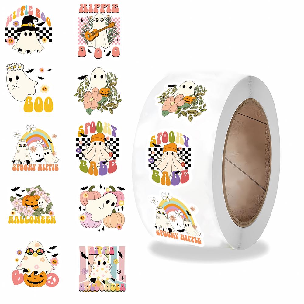 500PCS Hippie Spooky Boo Ghost Roll Stickers Laptop Luggage Colorful Decoration Chambre Personalized Harajuku Paintings Sticker