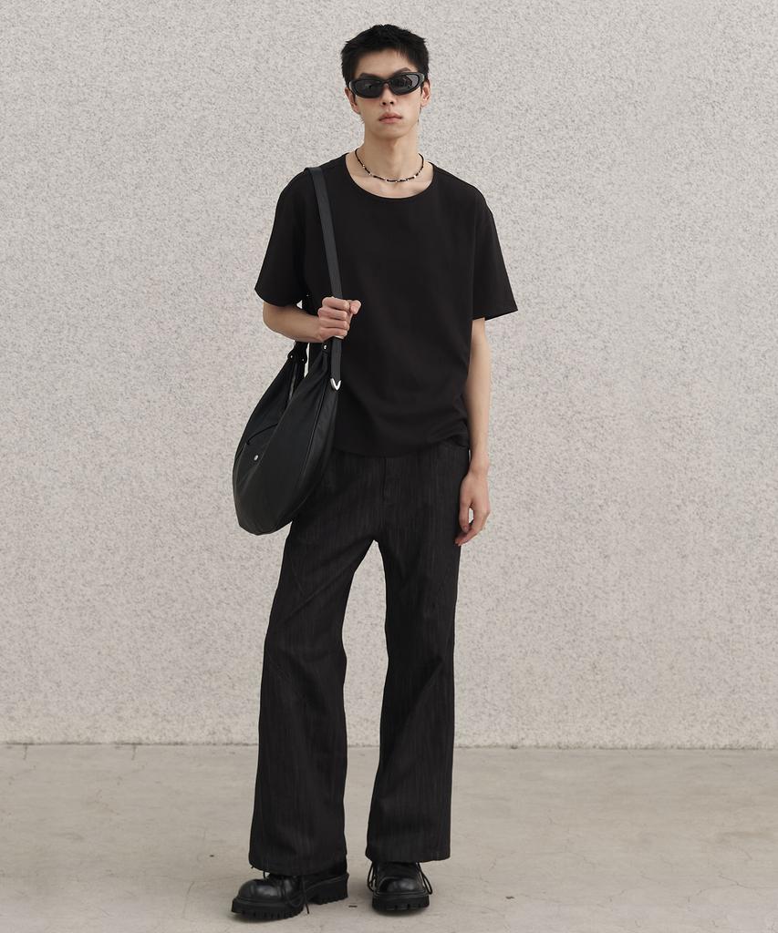 SENTAIR Dart Wide Flare Cotton Pants_Black
