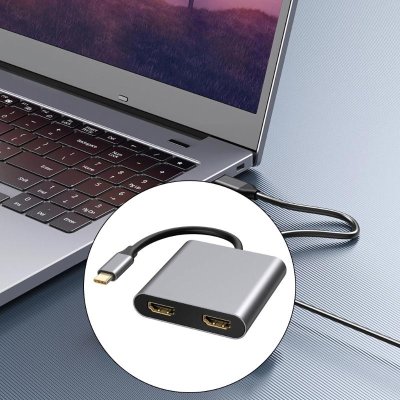 Type C to 4K Splitter Adapter with Two 4K Display Support and 100WPD Fast Charging for Laptop