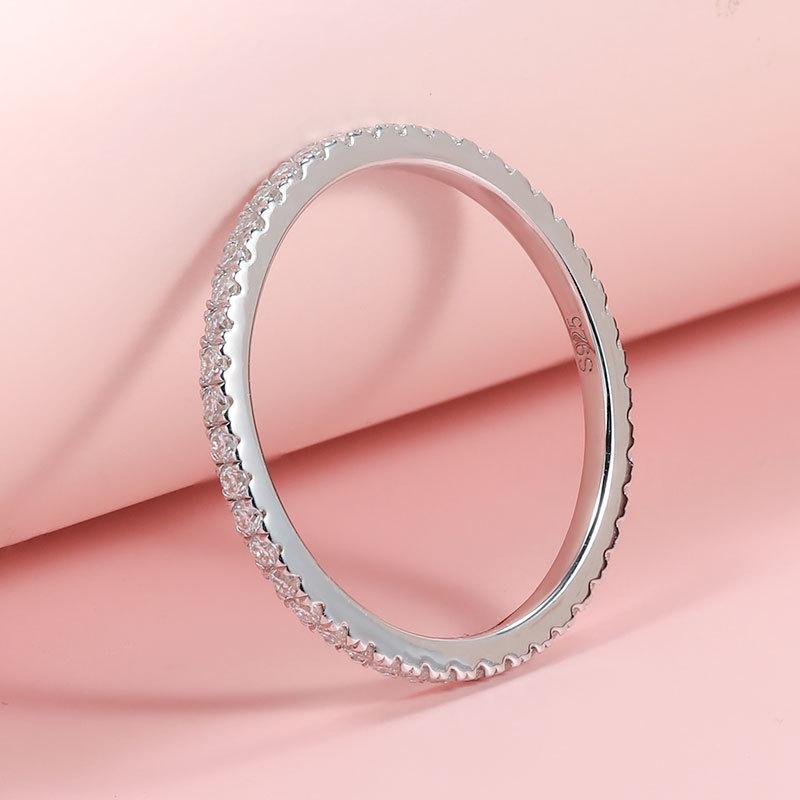 Smyoue 18k White Gold Plated Full Eternity Moissanite Rings for Women Matching Wedding Diamond Band S925  Silver Jewelry