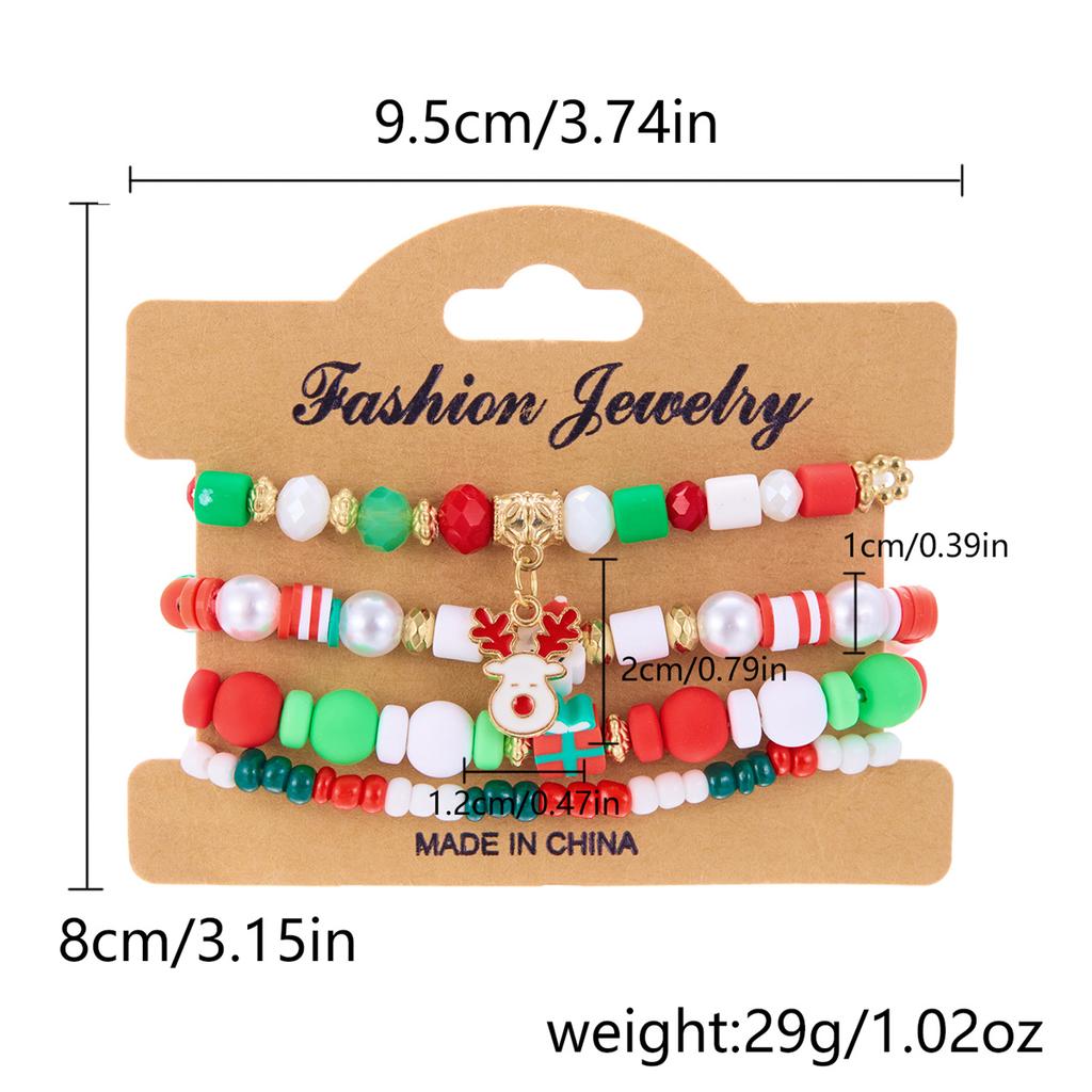 4Pc/Set Merry Christmas Tree Santa Claus Bracelet For Women Xmas Deer Crystal Polymer Clay Beads Woven Bracelet New Year Jewelry