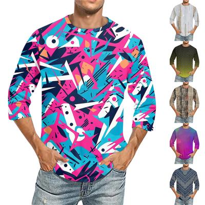 Men'S Round Neck Three-Quarters Sleeve Top Casual Fashion T-Shirt