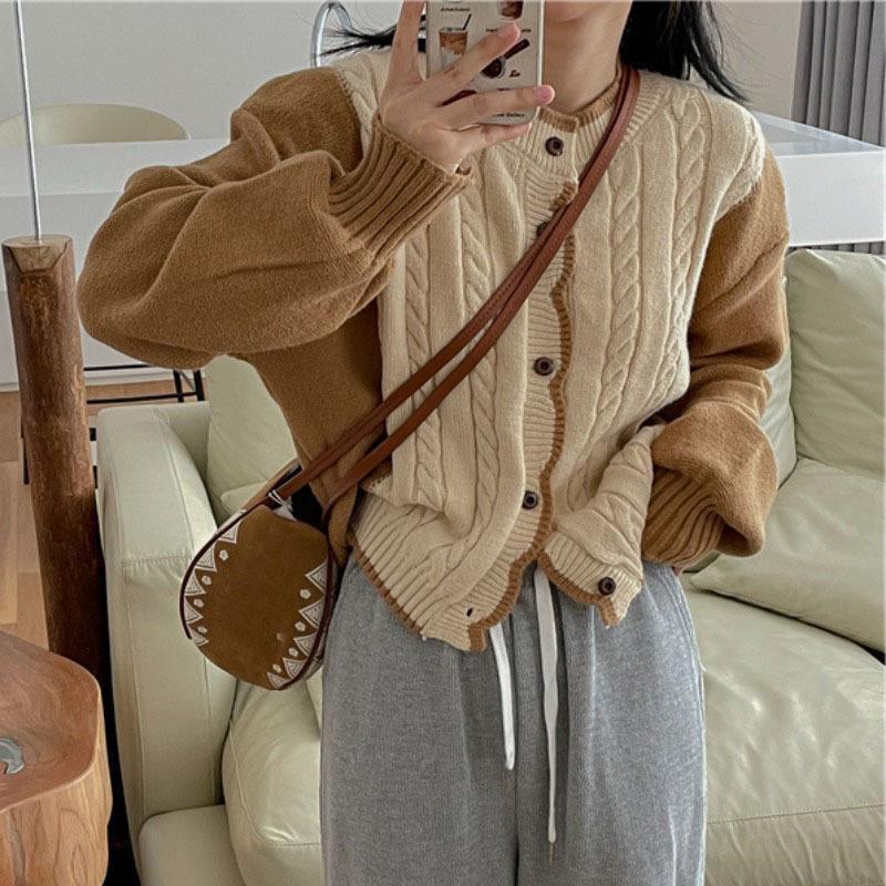 

Кардиган контрастного цвета, вязаный свитер с жареным тестом, женский осенне-зимний свободный шикарный мягкий восковой свитер, пальто One Size зелёный