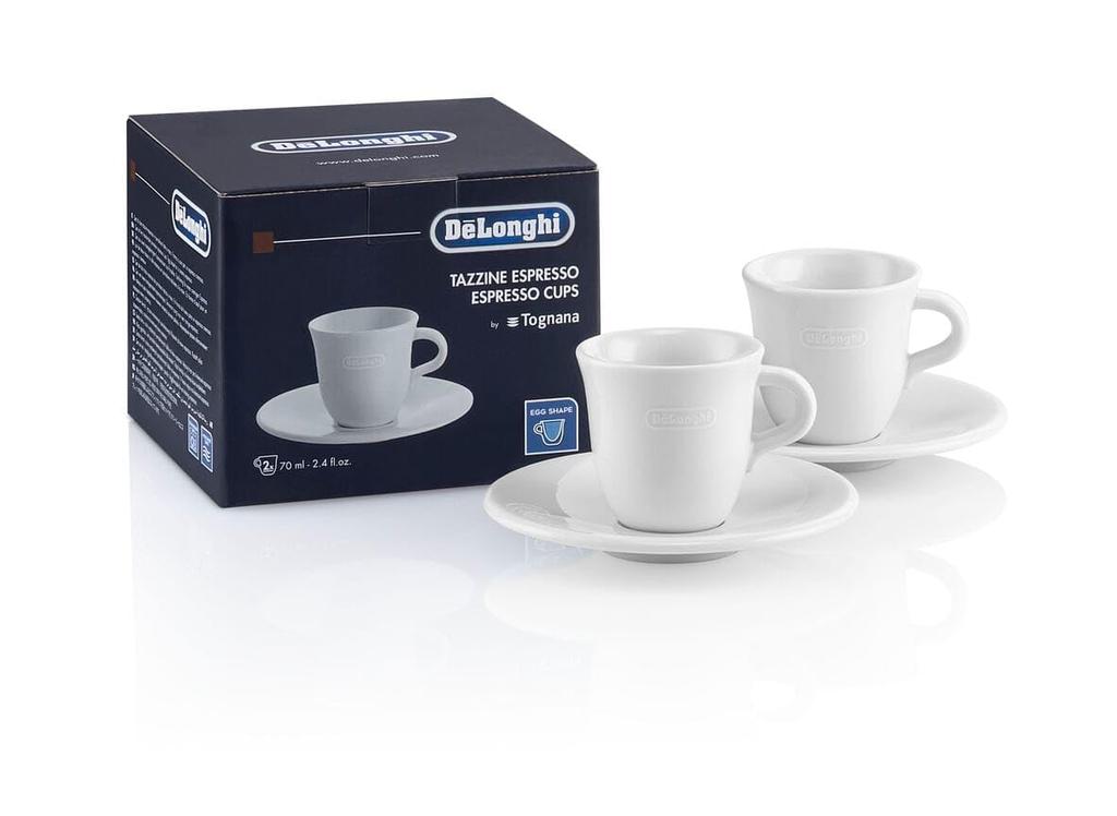 De'Longhi DLSC308 Espresso Dopio Coffee Cups (2 Pieces) - Ceramic, Latte Art, White (De'Longhi Warranty Covered)