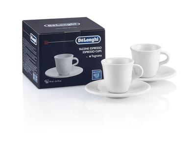 De'Longhi DLSC308 Espresso Dopio Kaffeetassen (2 Stücke) - Keramik, Latte Art, Weiß (De'Longhi Garantie abgedeckt)