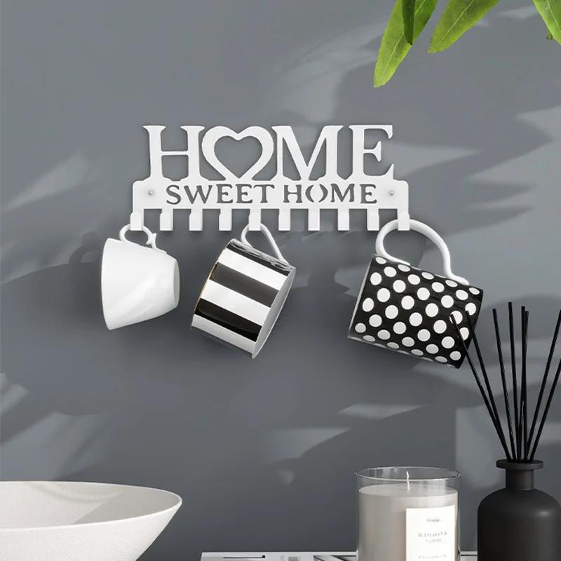 Sladký domov Černý kovový balkónový nástěnný věšák na oblečení Držák na klíče Kuchyňský organizér Koupelnové úložné háčky