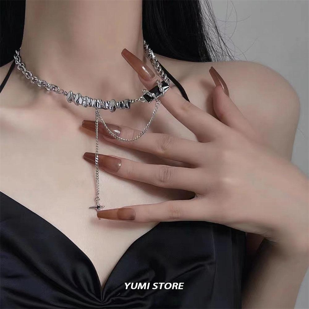 Titanium Steel Black Star Necklace For Men Women Trend Cross Pendant Collar Sweater Chain Hip Hop Kpop  Male Accessories