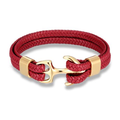 Leather Bracelet for Men Black Braid Multilayer Rope Chain Stainless Steel Anchor Male Jewelry Pulseras Gifts