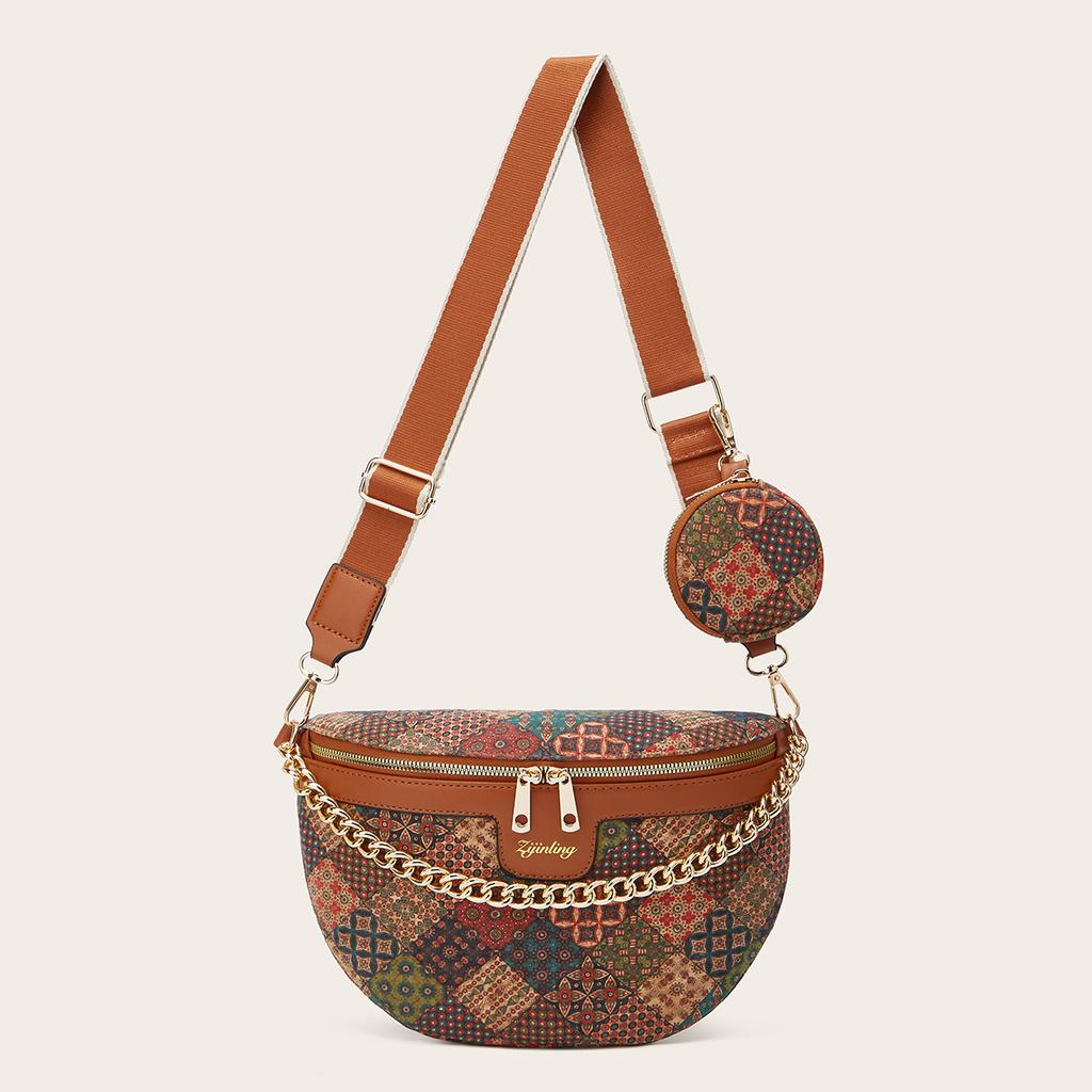 New niche design printed messenger fanny pack fashionable versatile women's breast bag single shoulder messenger bag