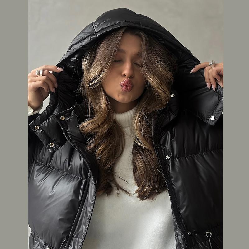 Hooded Zipper Drawstring Padded Jacket Women's Mid-length Padded Jacket New Hot-selling Padded Jacket Winter Warm Padded Jacket