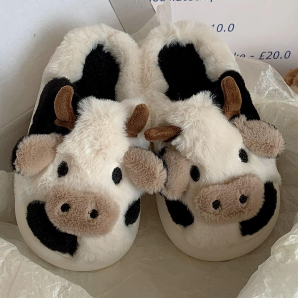 

Cute Cow Winter New Children Slipper Soft Heel Platform Fur Warm Indoor Comfortable Home Fluffy Home Slippers 26-27 белый