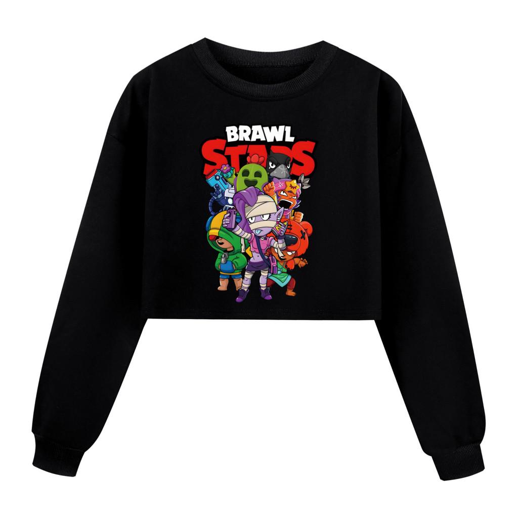 4094 Children Girls Fashion Brawl Stars Printed Casual Long Sleeves Round Neck Sweatshirt