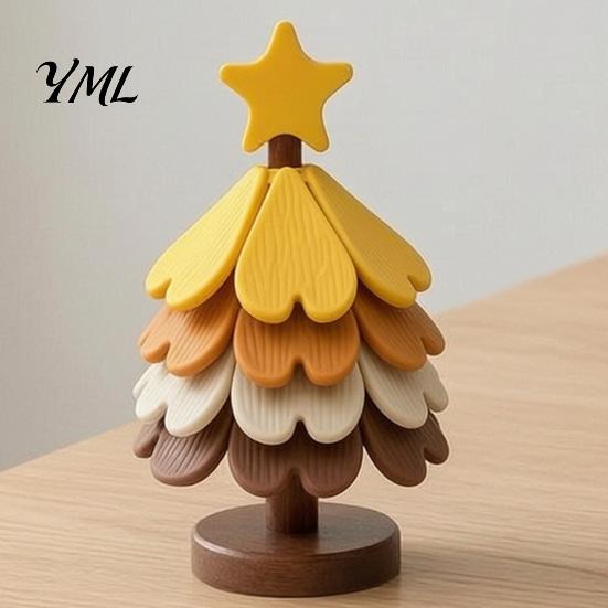 Anti Scald Silicone Mat Christmas Tree Shaped Trivet Set, Collapsible Heat Resistant Hot Pad Holiday Party Kitchen Decor with Storage Stand,