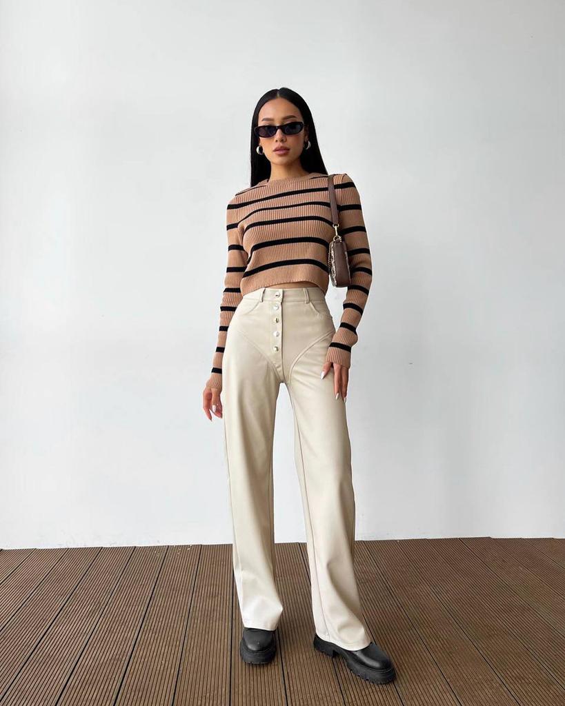 Women's Autumn and Winter High Waist Splicing Casual Long Pants