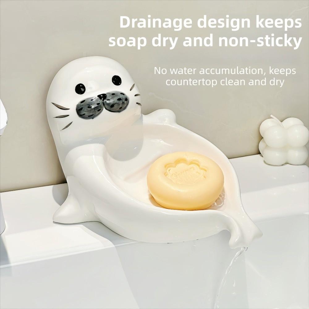 Cute Sea Lion Soap Dish Soap Box Bathroom Decor Organizer Self Draining Soap Holder Kitchen