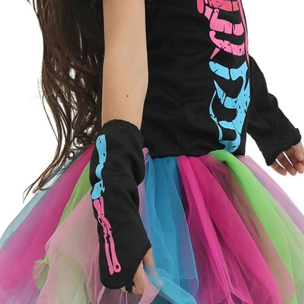 Cosplay Kids Halloween Costume Novelty Girl Rainbow Skeleton Costume   Party Supplies