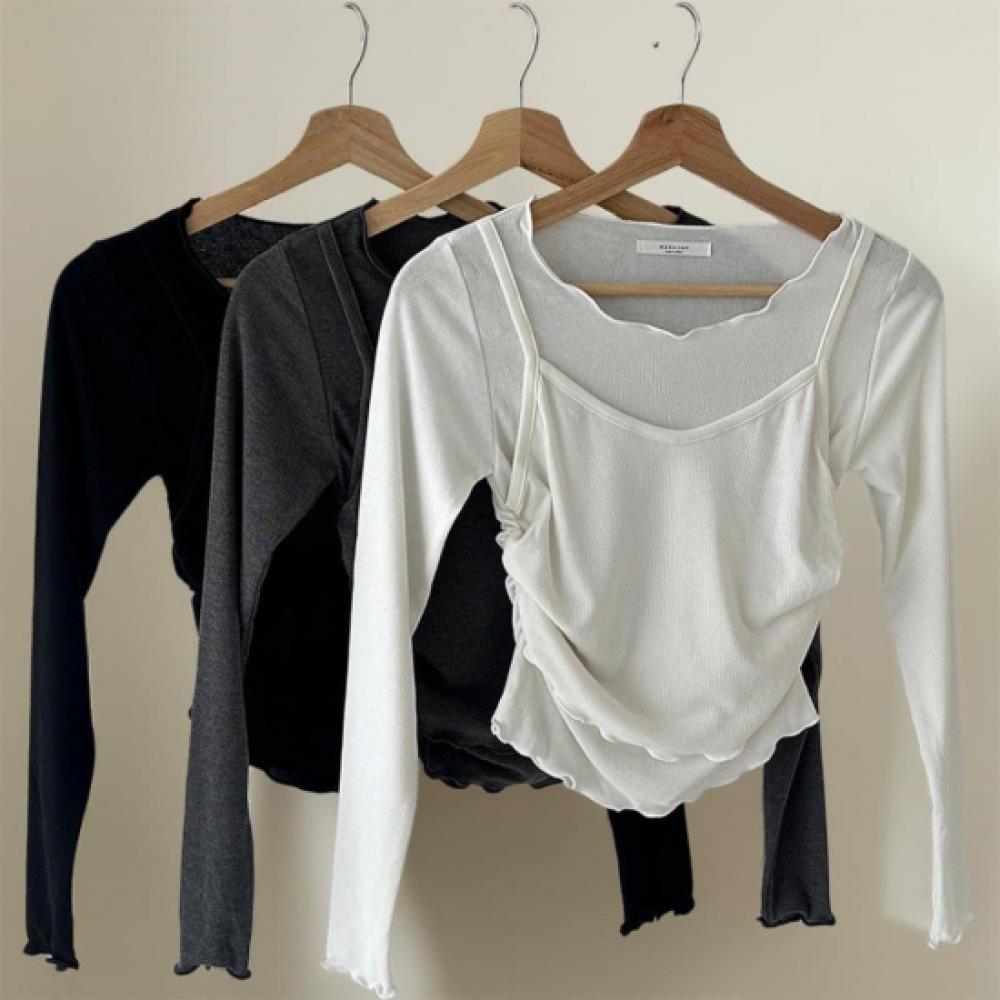 New Arrivals Open Run Women Ribbed Layered Cropped Tank Top Side Shirring Design