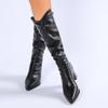 Pleated High Heeled Knee High Boots for Women Pointed Toe Chunky Heel Boots Woman Autumn Winter PU Leather Long Botas Mujer 2025
