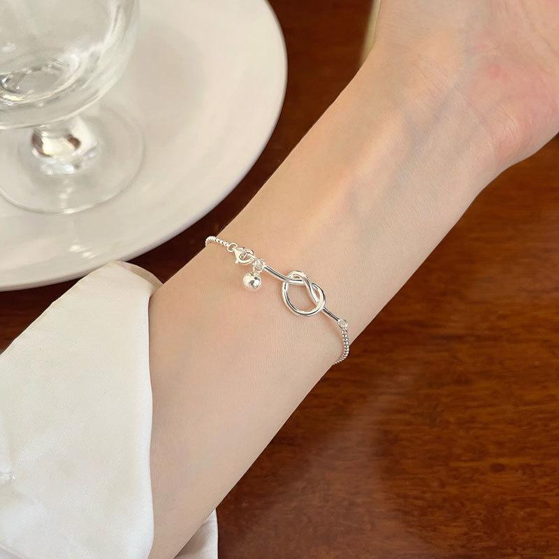 Round Bead Knotted Bracelet Women's Niche Temperament Ins Cold Wind Rope Knot Bell Bracelet Jewelry