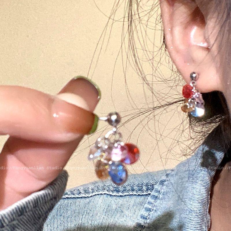 

Gorgeous Fireworks Dopamine Color Crystal Flowers Stud Earrings for Women Niche Style Design Sense Earrings Sweet Temperament Earrings Color Beaded Stud Earrings