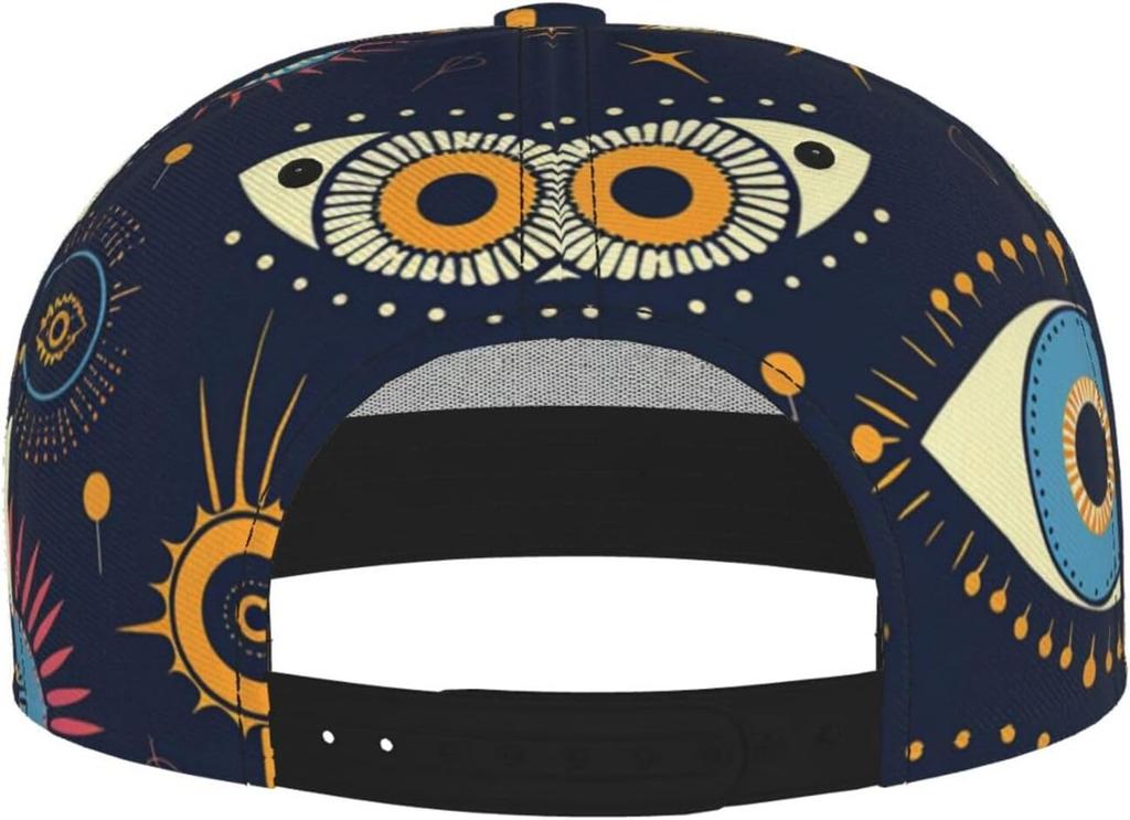 Baseball Cap for Men Women Eye Symbols Unique Vintage Dark Blue Flat Bill Snapback Hat Hip Hop Adjustable Low Profile Dad Hat