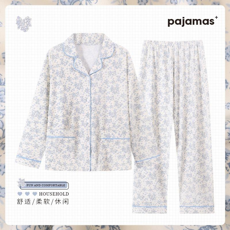 Women's Pajamas Spring and Autumn Imitation Cotton Long-sleeved Autumn New Large-size Cardigan Set Mother Loungewear