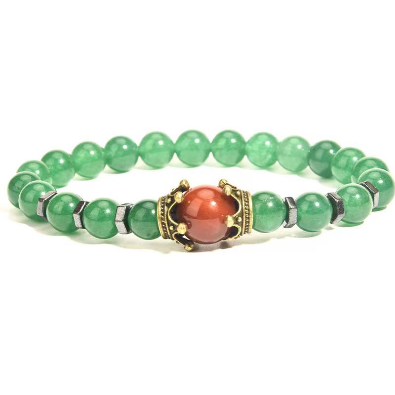 Luxury Men's Tiger Eye Stone Bead Bracelet with Crown