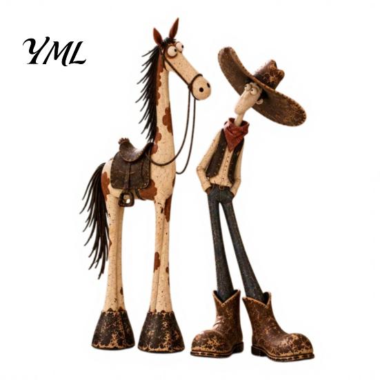 Handgefertigte Pferdeskulptur 1/2 Stück West-Cowboy-Figur, Cartoon-Harzstatue, Dekorative Figur als Schreibtischdekoration für Zuhause und Büro