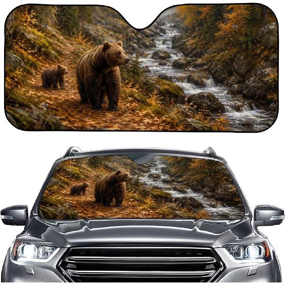 Talayituse Funny Family Dogs Print Windshield Sunshade for Car SUV Truck Foldable Uv Ray Reflector Front Window Sun Shade Visor Shield Cover