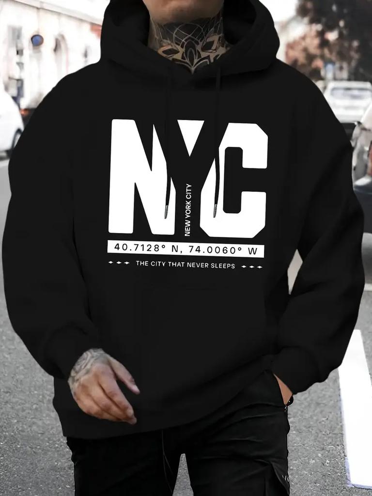 Herren Casual New York Buchstaben bedruckter Casual Hoodie, modischer Kordelzug-Hoodie, Herbst- und Winteroberteil, bequem und vielseitig