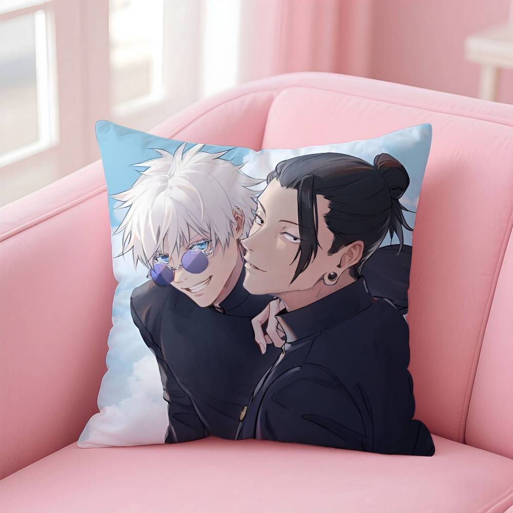 Hot Anime J-Juiutsu Kaisen Pillow Case Anti-dustmite Pillowcase Invisible Zipper Silky Short Plush Sofa Cushion Cover