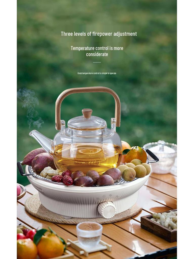 Stylish Indoor Electric Tea Stove Set with Glass Pot & Ceramic Burner for Boiling Tea, Dried Fruits, or Roasted Milk Flower Tea.