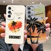 Seaside Coconut Print Case For Samsung A57 A37 A17 A56 A36 A16 A55 A35 A15 A54 5G S21 FE S22 S23 S24 Plus S25 S26 Ultra Leather Texture Silicone Cover