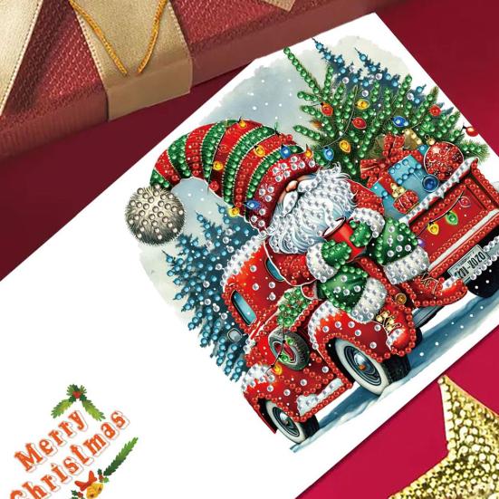 6 Pcs DIY Rhinestone Art Painting Cards Christmas Greeting Card Making Kit with Envelopes 5D Snowman Cat Deer Rhinestone